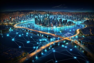 Fototapeta na wymiar Innovative Smart city ai network digital. System control. Generate Ai
