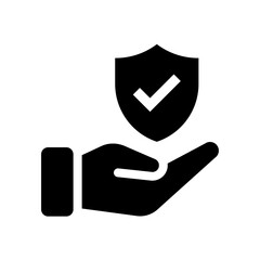 Hand holding shield with check mark icon