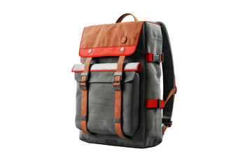 Gray backpack with red and white stripe
