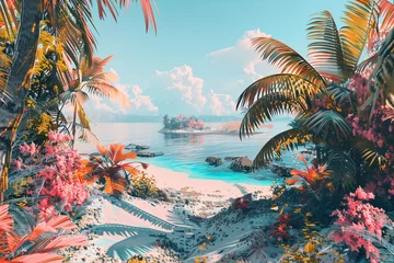 Fototapeten a tropical island with palm trees and a sandy beach © Mariana