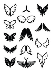 Outline vector black illustration of  wings