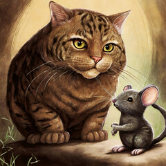 정말 친한 거대한 고양이와 귀여운 쥐