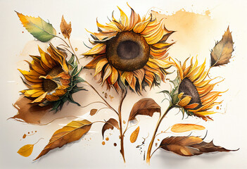 sunflowers on a white background