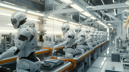 Smartfactory, futuristic Factory with Robots, Production Line