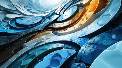 Vibrant abstract art background in blue monochromatic Private Press style with fluid shapes and textures