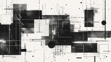 Abstract art background with black geometric lines and shapes