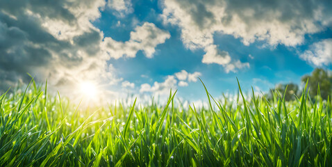 Fresh Springtime Lawn Under Sunny Sky - 756326273