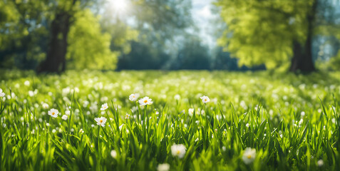 Fresh Springtime Lawn Under Sunny Sky - 756326420