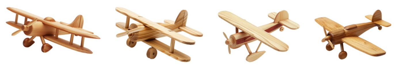Wooden airplane, PNG set, transparent background.