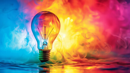 Vibrant energy concept with swirling colors and light bulb