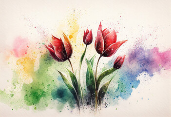 red tulips watercolor painting