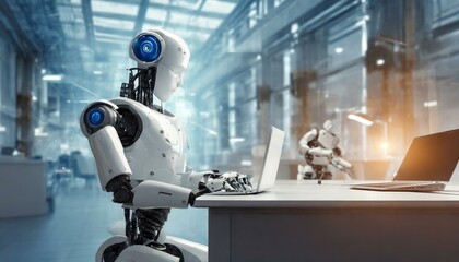 AI robot works in the future artificial intelligence solutions.