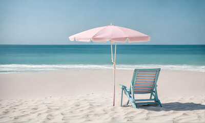 Single Beach Umbrella Casting Long Shadow Over Pristine White Sand - 756327049