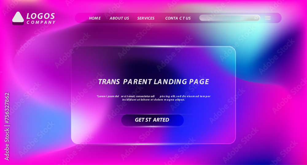 Wall mural realistic glass effect background website and landing page template design