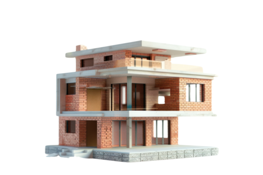 Picture of a house under construction with red bricks