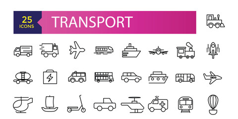 Fototapeta na wymiar Simple Set of Transport Related Vector Line Icons. Contains such Icons as Taxi, Train, Tram and more. Traffic vector line icons set.