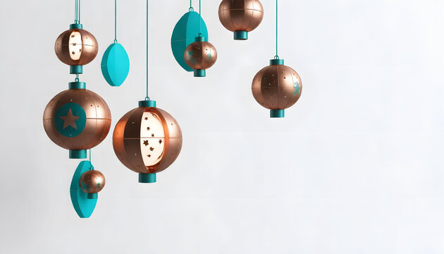 3d model Various hanging copper and teal lanterns