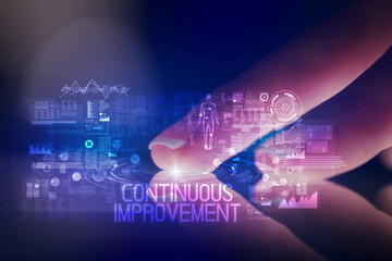 Finger touching tablet with web technology icons concept