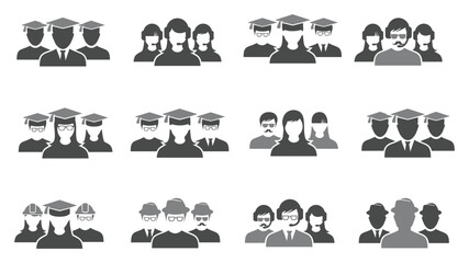 User Group Avatar Icons. Set of Different Teamwork Icons. Graduates, Customer Service, Corporate Man, Woman and more Vector Illustration