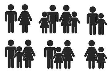 Set of Family Avatar Icons. Set of silhouettes of people, father, mother, son, child, man, woman. Collect family silhouettes.