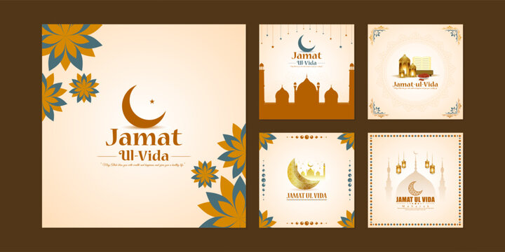 Vector illustration of Jamat Ul Vida social media feed set template