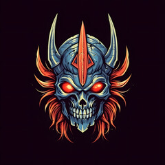 Knight Skull Emblem with Sword. Colorful Skull Warrior Mascot in Helmet