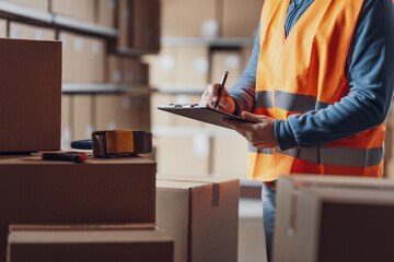 Warehouse operative checking a purchase order