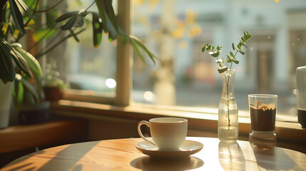 coffee chill time table view - obrazy, fototapety, plakaty