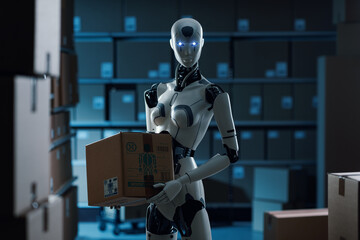 AI robot working in a distribution warehouse