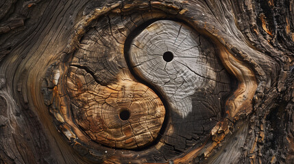 Wooden disc carved in the form of a Yin Yang symbol/decor.