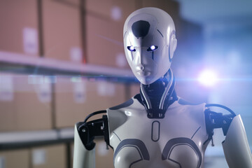 AI robot working in a warehouse