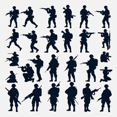 flat design soldier silhouette set