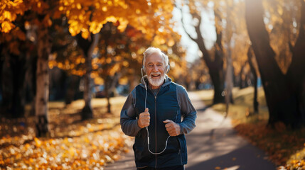 Fototapeta premium Photograph of a grandfather running in the street.