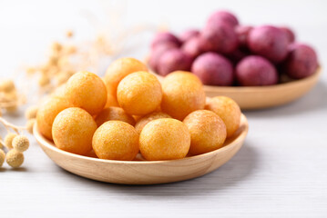 Deep fried sweet potato balls, Thai street food