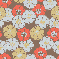 Fototapeta premium Japanese Pretty Round Flower Vector Seamless Pattern