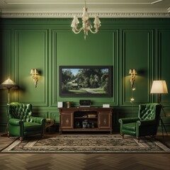 Interior with classic style and green screen TV 