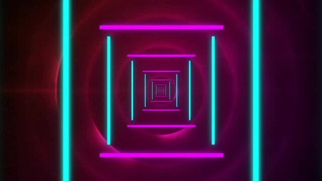 Animation of digital tunnel over pink neon circles