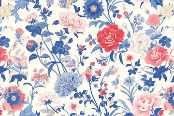 Delicate floral pattern background in hand drawn or painterly style