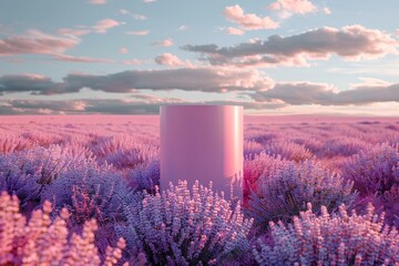 a cylindrical object in a field of lavender