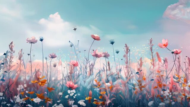 Wildflowers meadow. Digital painting.