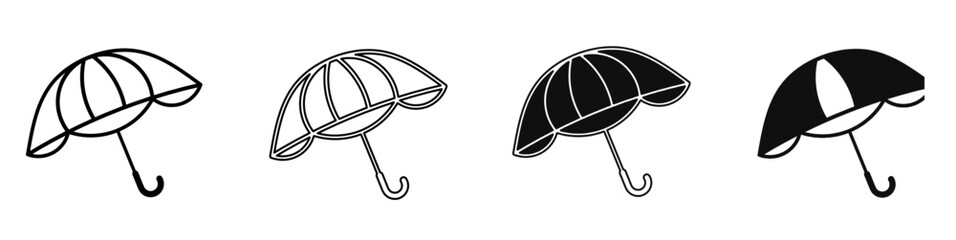 Black and white illustration of a umbrella. Umbrella icon collection with line. Stock vector illustration.