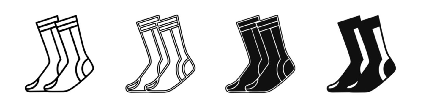 Black and white illustration of a sock. Sock icon collection with line. Stock vector illustration.