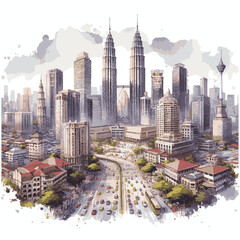 Kuala lumper cityscape isolated on white background