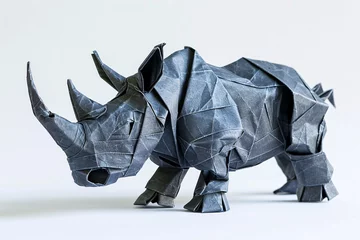 Schilderijen op glas a grey rhinoceros made from paper © Mariana