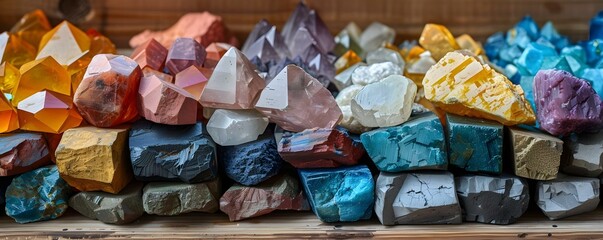 Stacks of rare earth elements obtained and processed . Concept Rare Earth Elements, Processed Materials, Mining Techniques, Elemental Stacks, Sustainable Resources - obrazy, fototapety, plakaty