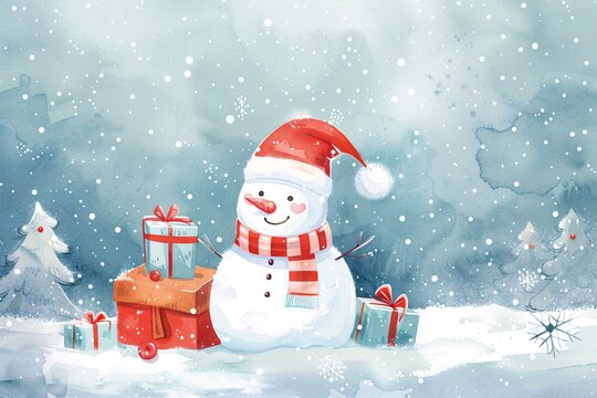 a snowman with presents