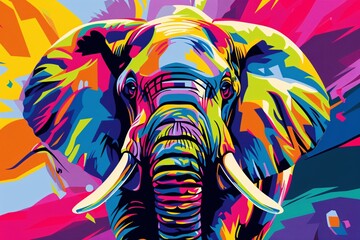 Colorful Elephant with Trunk Up Generative AI
