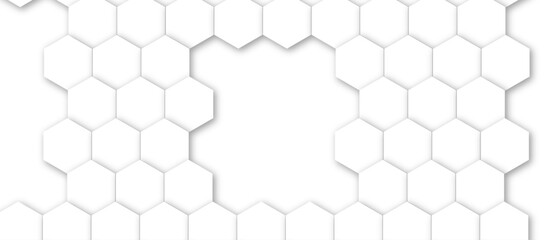 abstract seamless white hexonal swirly marble pattern background. hexagonal geometric hexagon print texture background banner panorama. 3d illustration. Hexagon shelf for mock up of copy space.