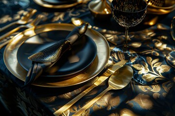 Golden Glamour A Gilded Table Setting for a Splendid Dinner Generative AI