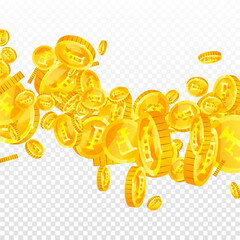 Swiss franc coins falling. Gold scattered CHF